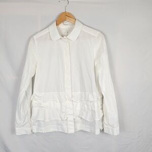 COS Ruffled Button‎ Front White Long Sleeve Shirt Women's Size 36